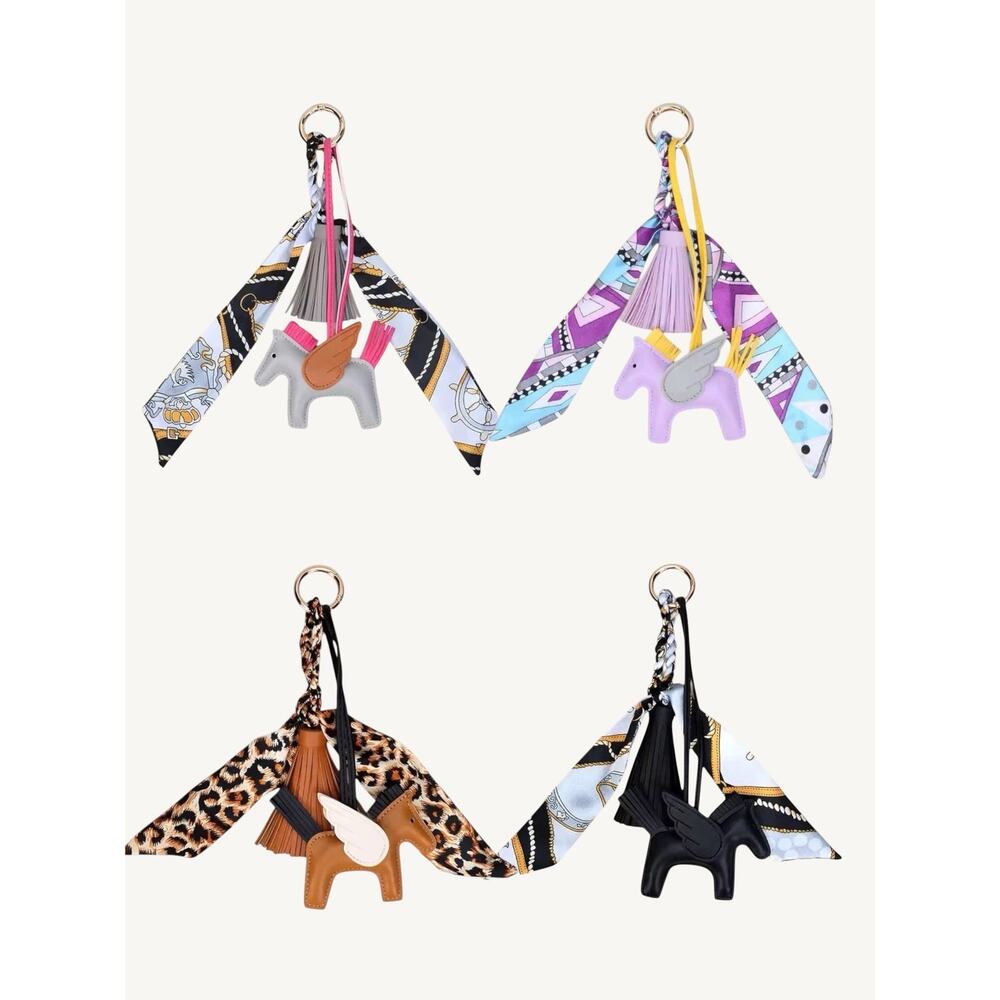 Pegasus Horse Bag Charm with Satin Ribbon Scarf & Tassel | Purse Keychain - Picture 2 of 16